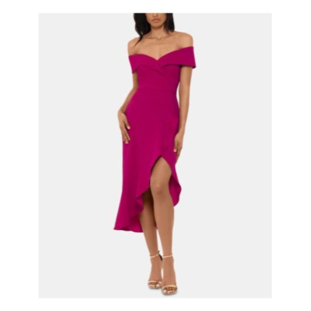 XSCAPE Womens Pink Short Sleeve Above The Knee Evening Hi-Lo Dress 14 Zipper def